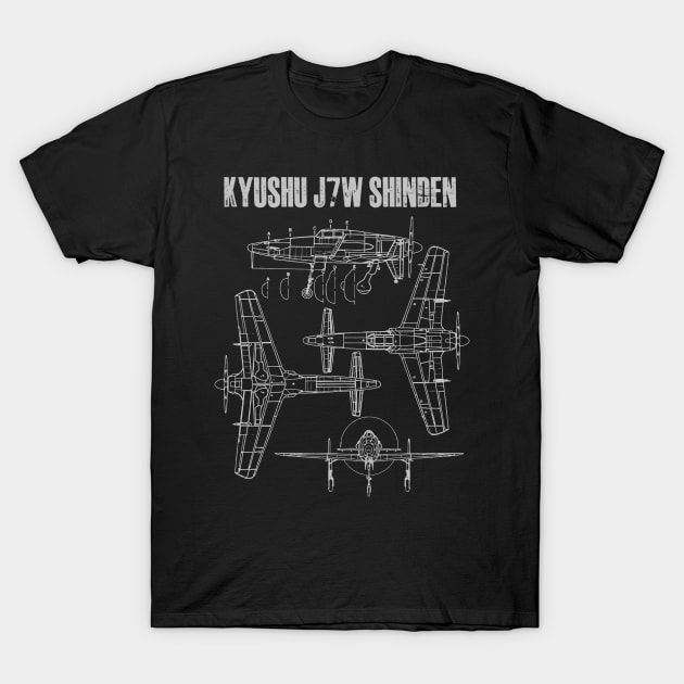 Kyushu J7W Shinden Blueprint T-Shirt by Distant War